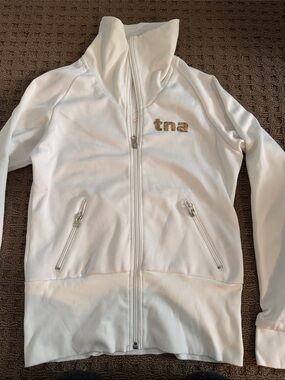TNA White Full-Zip Jacket with Gold Logo